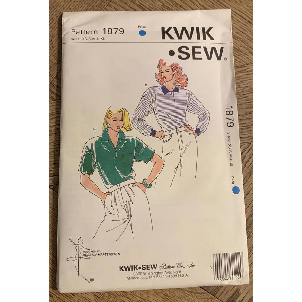 Size XS S M L XL KWIK SEW 1879 Misses Shirts Stretch Knit Only Vtg 1980s New